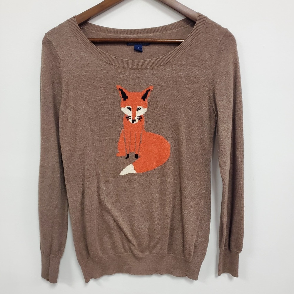 Old Navy Womens Blogger Fav Lightweight‎ Fox Sweater Size S Wildlife Woodland